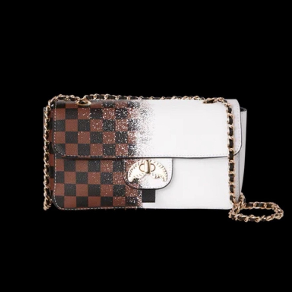 Sprayground White and Brown Checkered Crossbody Bag